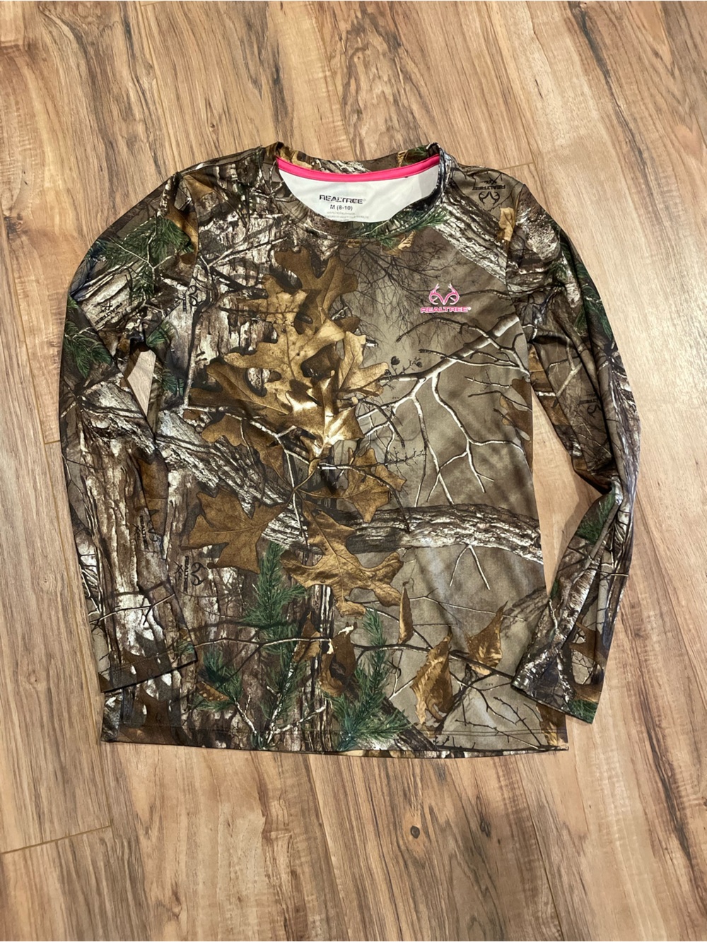 Realtree Girls' Camo Long Sleeve Top - Brown Green with Pink Logo